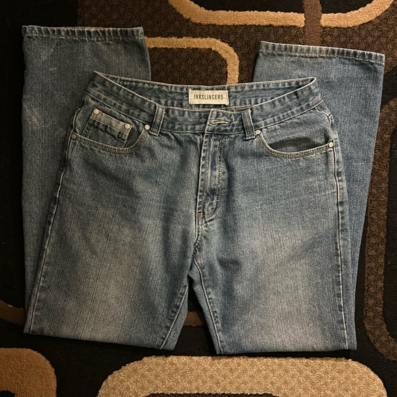 Blue Inkslingers Jeans Size 34 x 32 Straight leg Back Pocket design - Picture 2 of 5